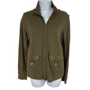 Ralph Lauren Jeans Co Green Sweatshirt Women's Full Zip Band Collar Size S